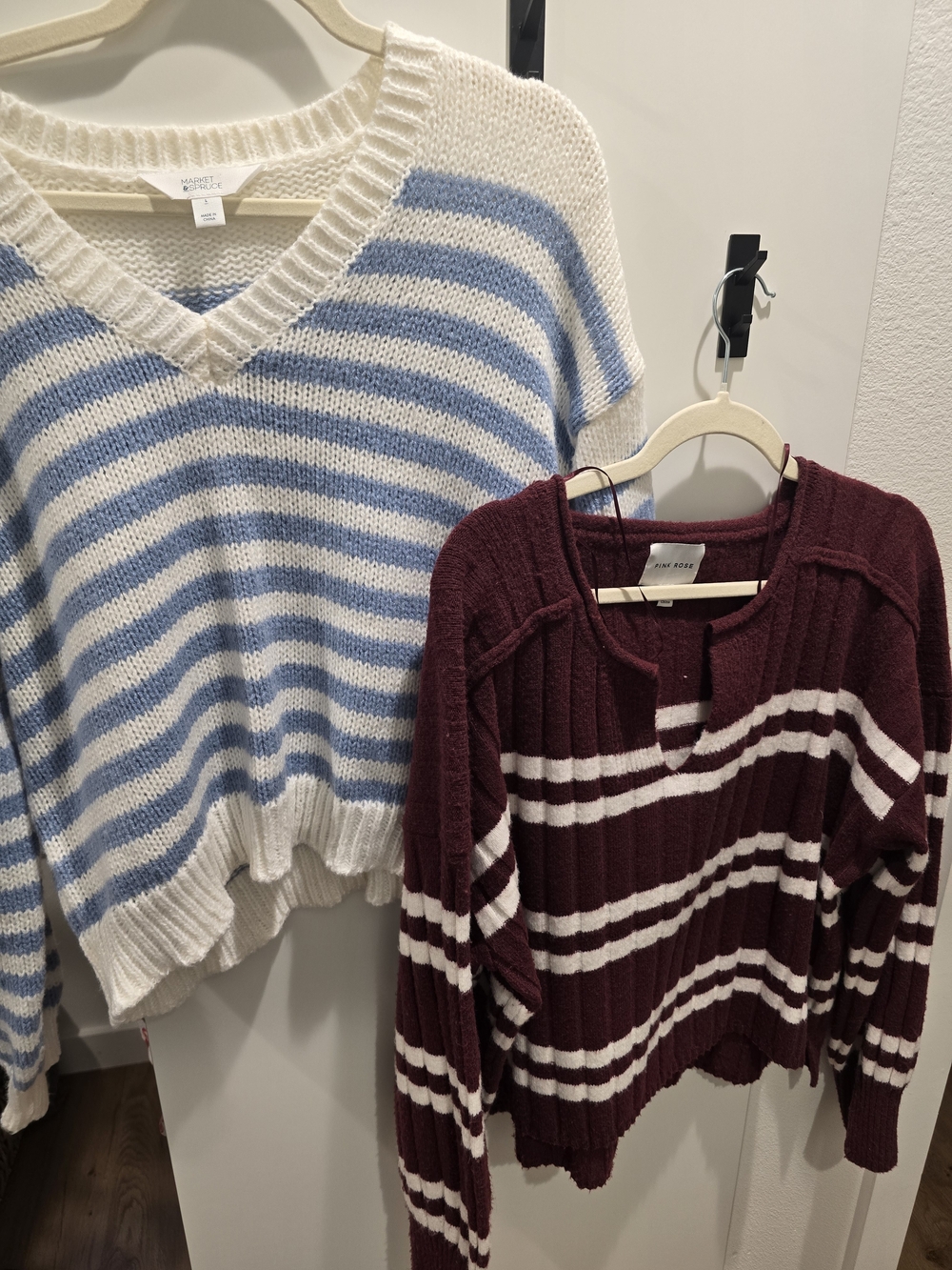 Striped V-Neck Women's Sweater - Blue & White